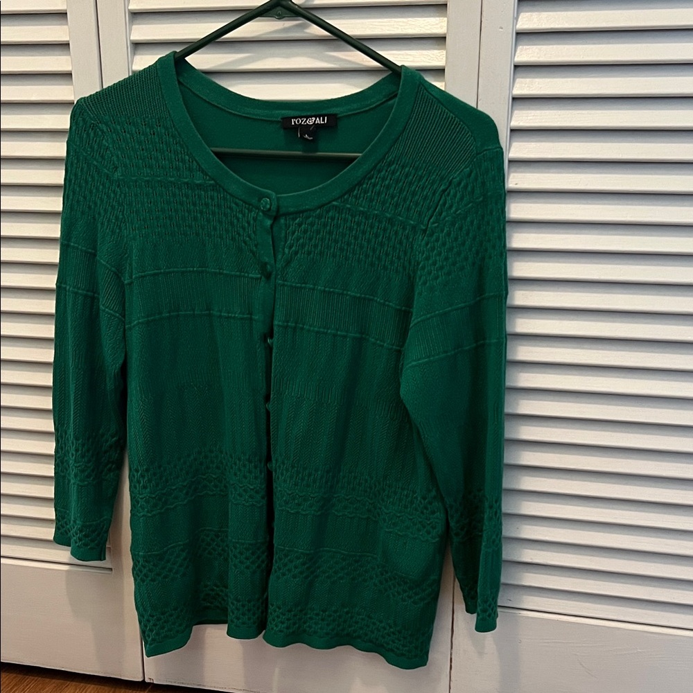 # 0588 + Light Weight Green Button Knit Cardigan